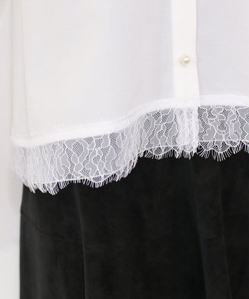 <9/4発売>pearl hem lace flare shirt