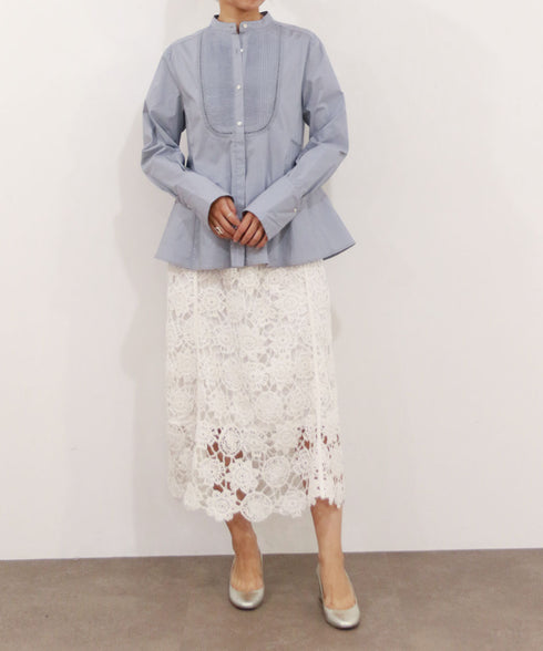 pin tuck bosom embroidery blouse