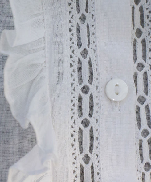 sheer starched cotton lace frilled blouse
