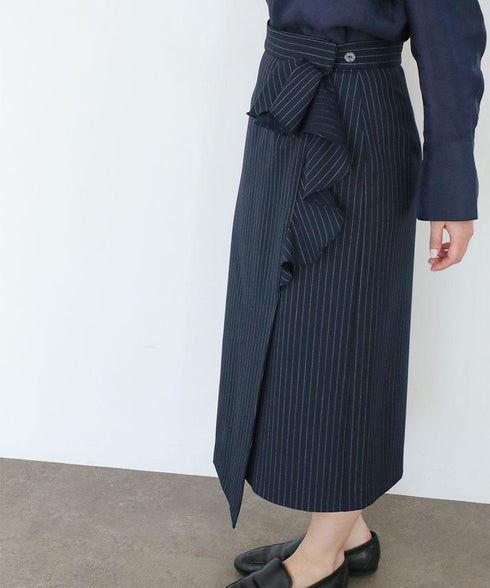 warm pinstripe wrap skirt