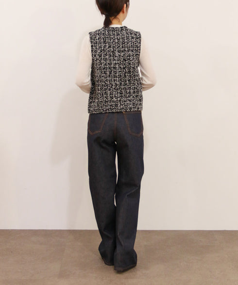 【SOI-MeME】tweed knit fringe vest