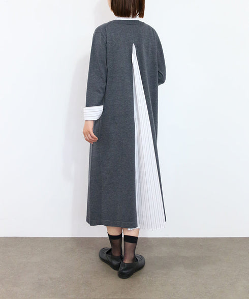 striped shirt layered knit one-piece