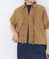 seersucker check pleats half sleeve blouson