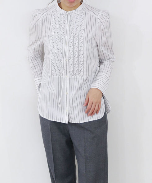 tuck frill strip blouse