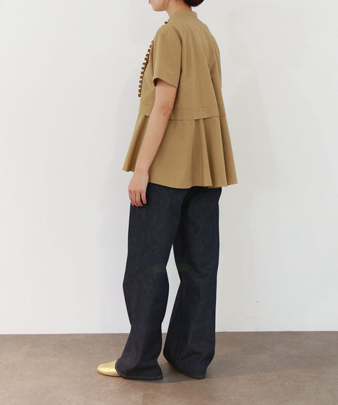 tuck frill flare half sleeve shirt