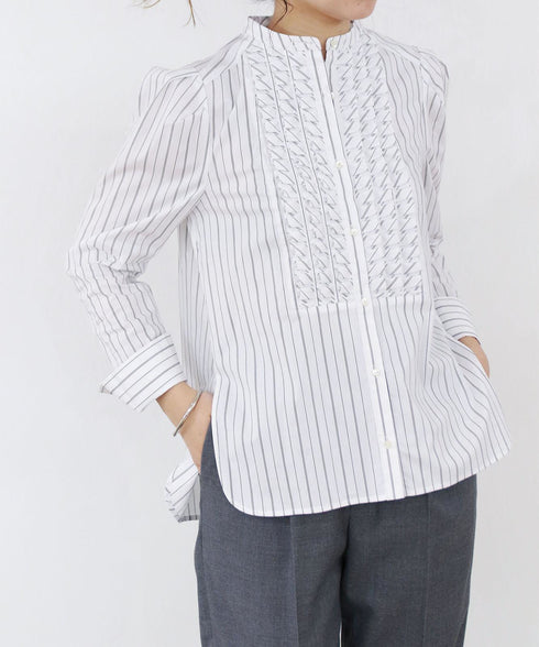 tuck frill strip blouse