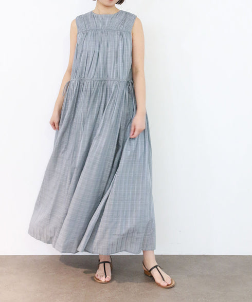sheer check 2way gathered dress
