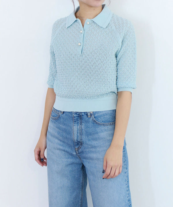 diamond openwork polo knit
