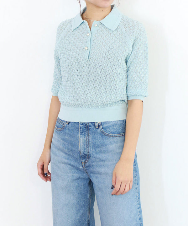 diamond openwork polo knit
