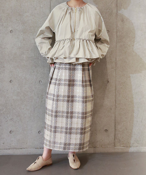 【SOI-MeME】check lame jacquard skirt