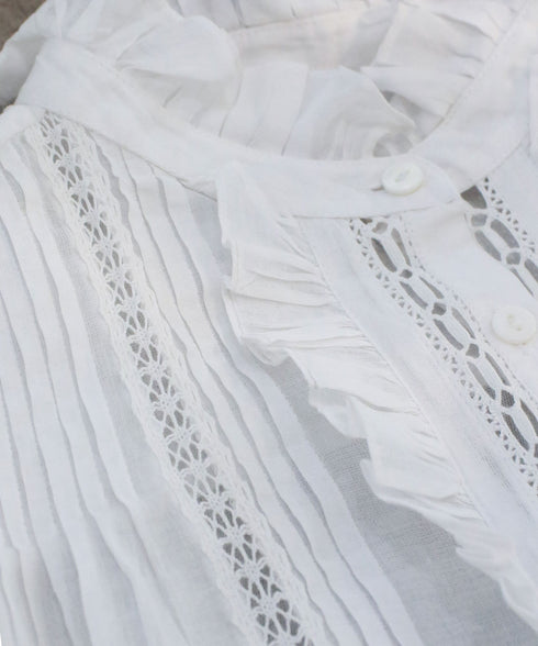 sheer starched cotton lace frilled blouse