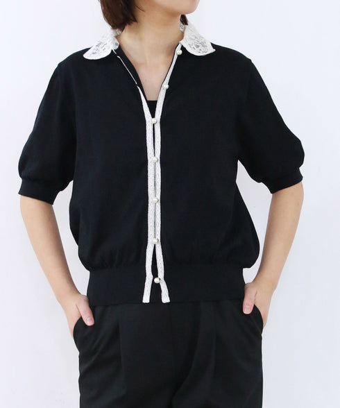 cotton nylon lace color knit cardigan