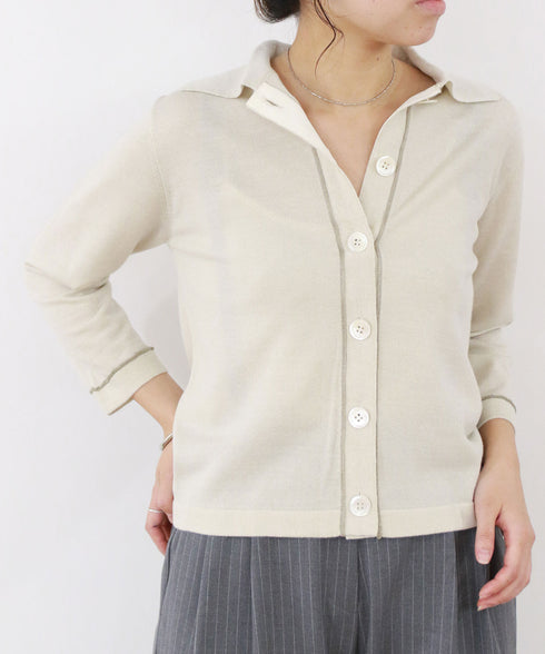 lame wool polo cardigan