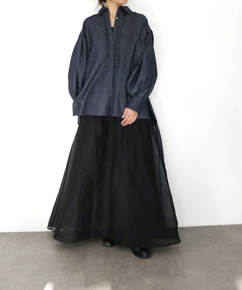 <8/28発売>denim tuck frill modern volume shirt