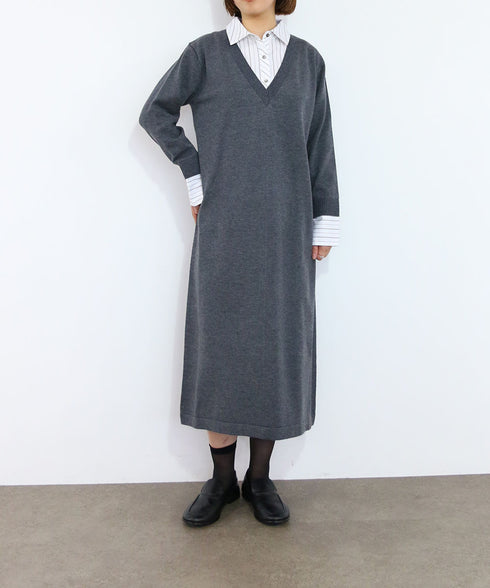 striped shirt layered knit one-piece