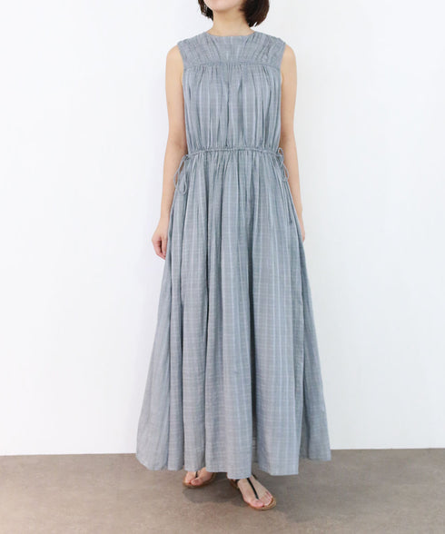 sheer check 2way gathered dress