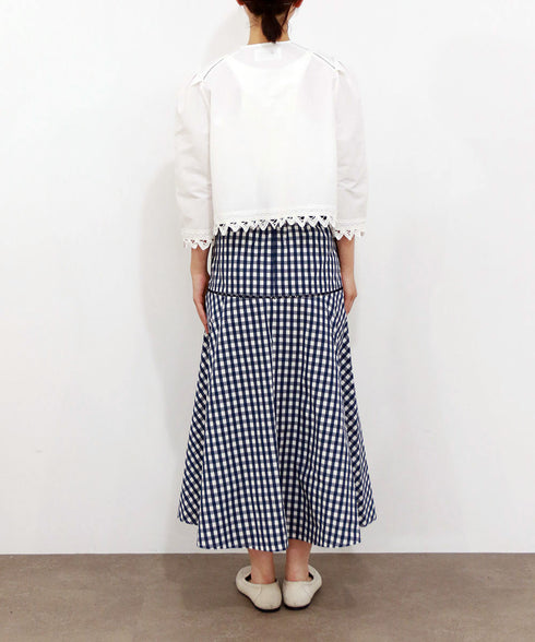 gingham check embroidery skirt