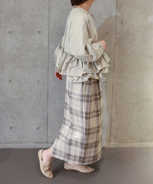 【SOI-MeME】check lame jacquard skirt