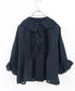 sheer check raffle collar blouse