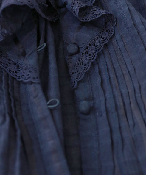 sheer check raffle collar blouse