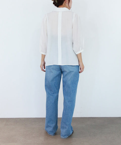 picot raffle collar tuck blouse