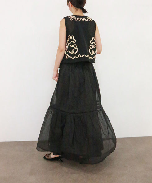 sheer starched cotton lace tiered skirt