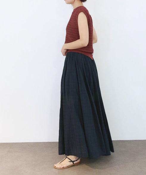 sheer check tuck gather skirt