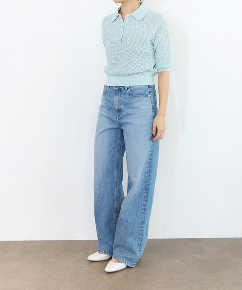 diamond openwork polo knit