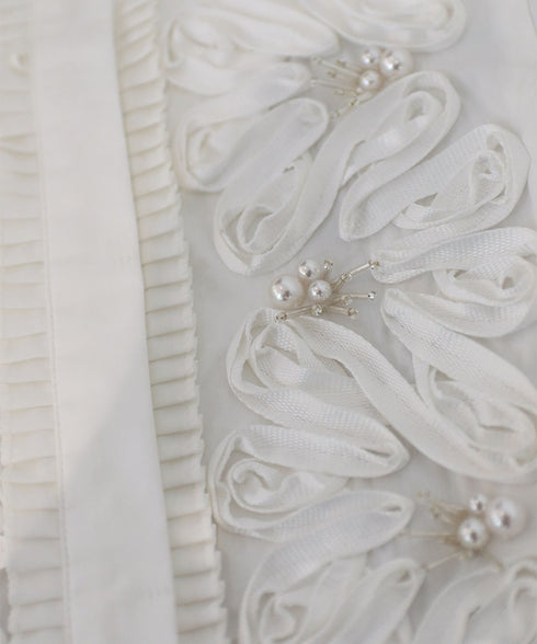 【SOI-MeME】balloon sleeve code embroidery pearl blouse