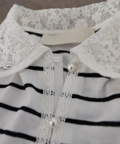 cotton nylon lace color knit cardigan