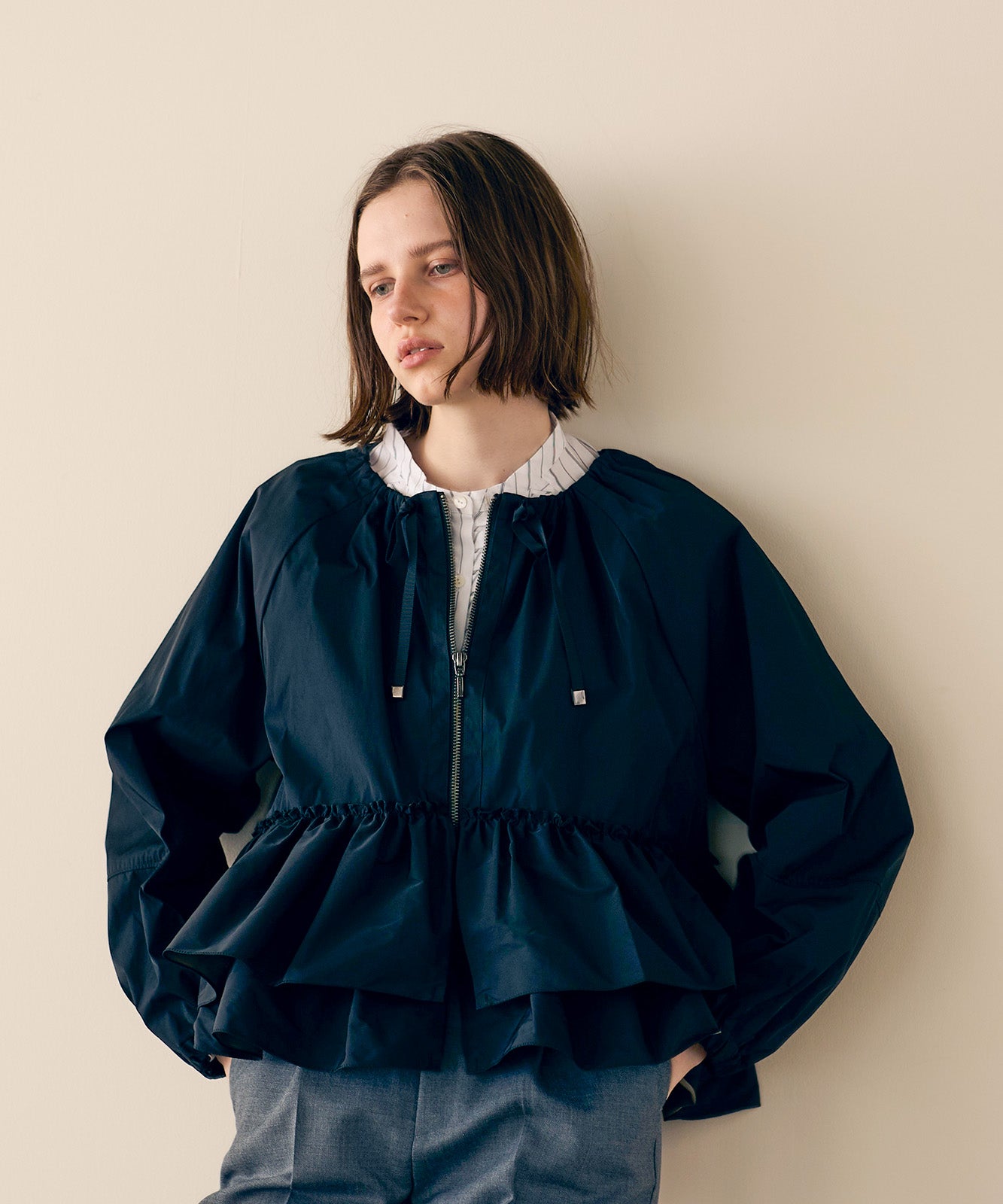 spiral taffeta raffle blouson – MARILYN MOON OFFICIAL ONLINE SHOP