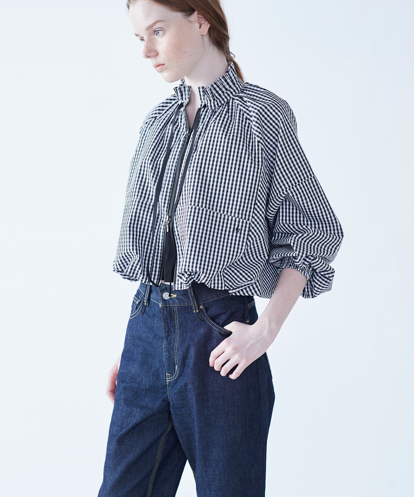 再入荷】pleated gingham check balloon blouson – MARILYN MOON
