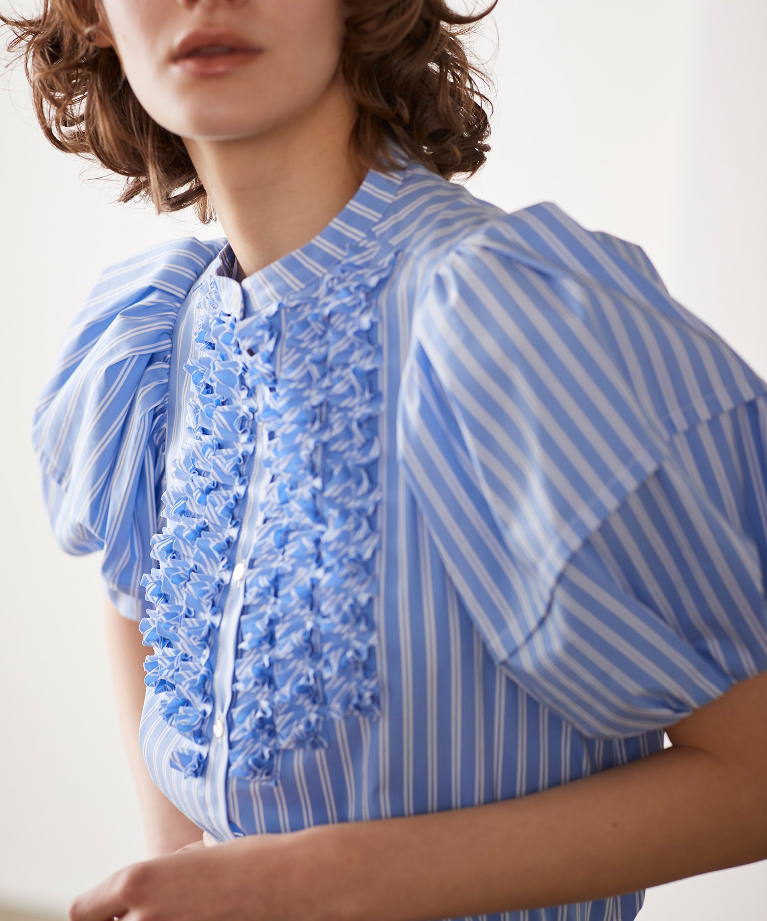 Modern tuck frill volume sleeve blouse – MARILYN MOON OFFICIAL ...