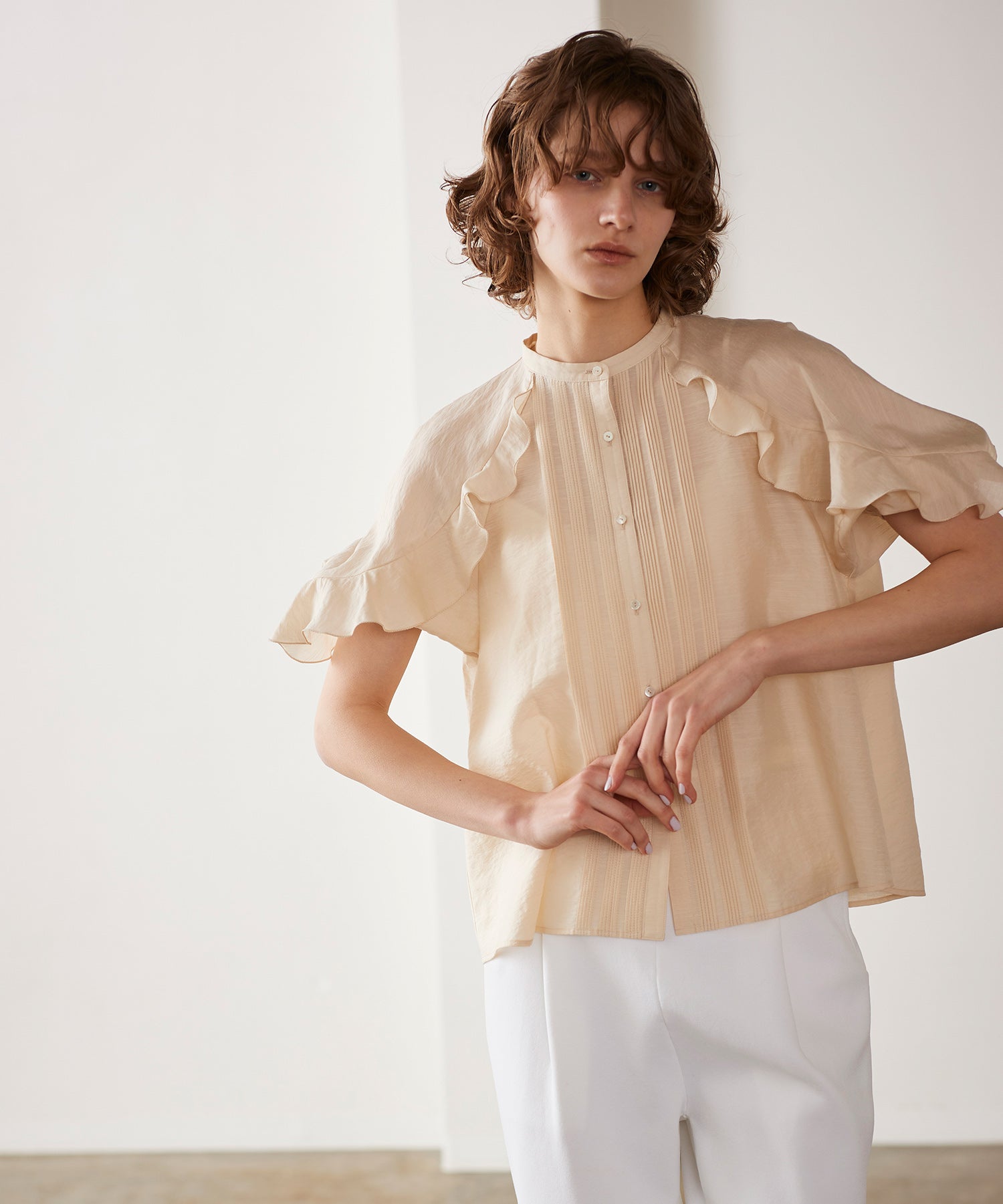 Sheer raffle pin tuck blouse – MARILYN MOON OFFICIAL ONLINE SHOP