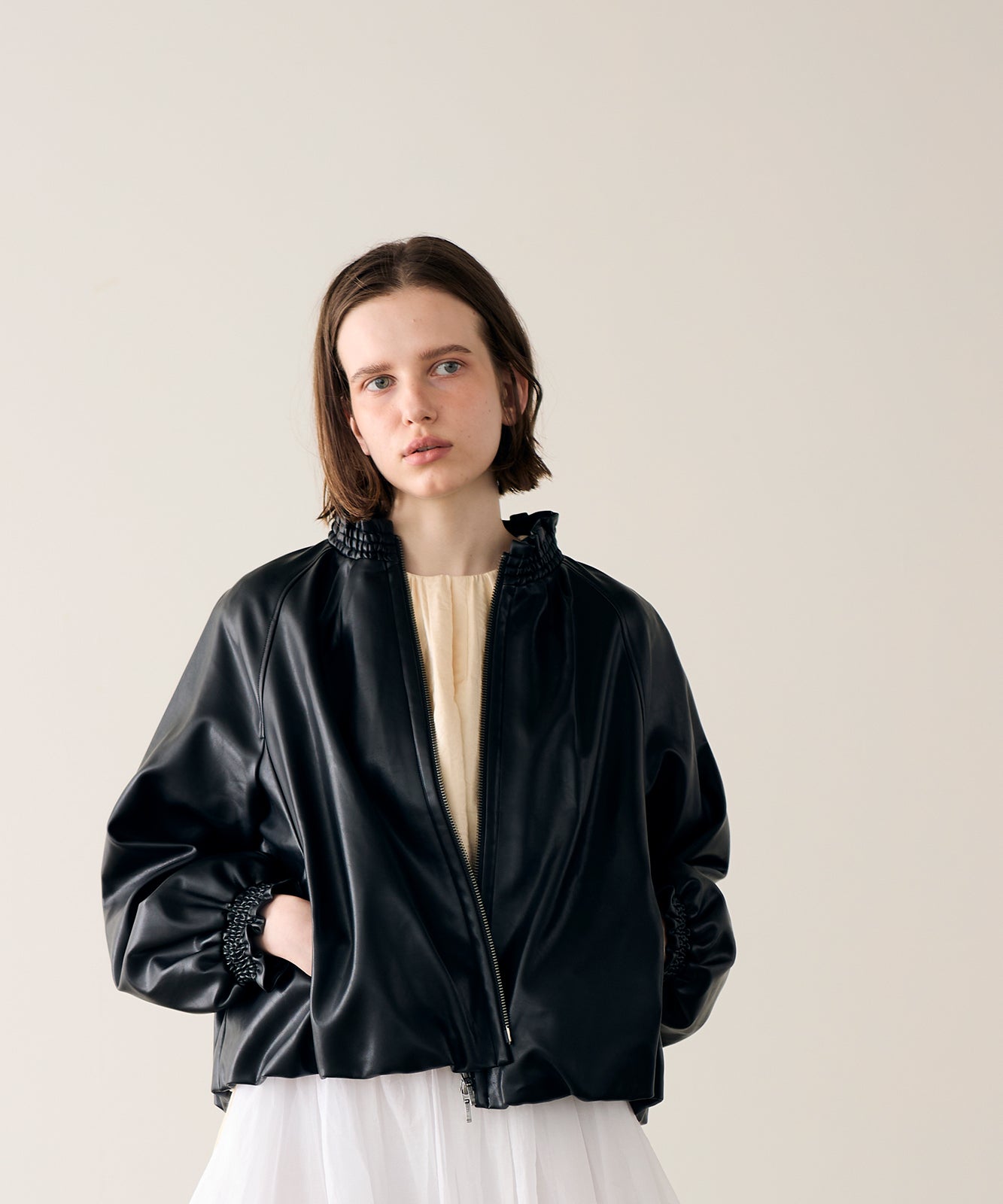 soft eco-leather blouson – MARILYN MOON OFFICIAL ONLINE SHOP